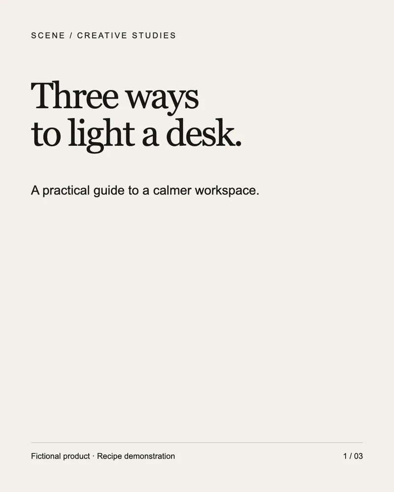 Educational carousel, slide 1: fictional SCENE example, not customer work