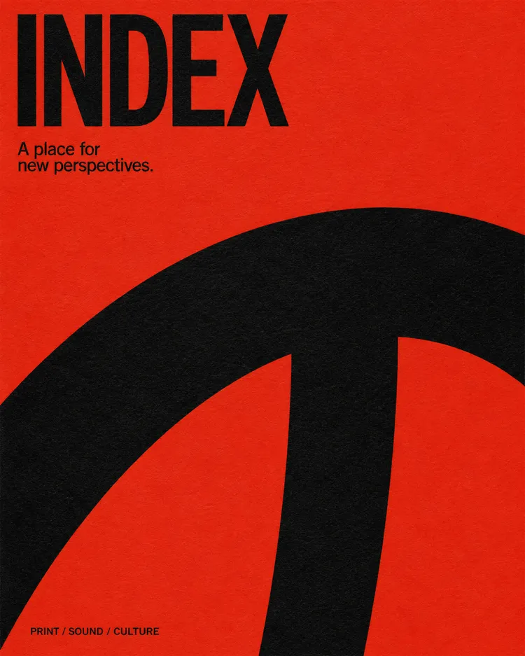 INDEX original vermilion campaign poster. Fictional, AI-generated campaign artwork.