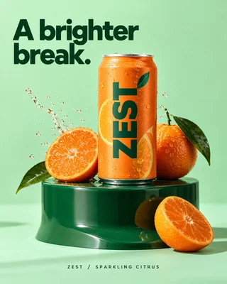 ZEST: A brighter break, fictional campaign artwork